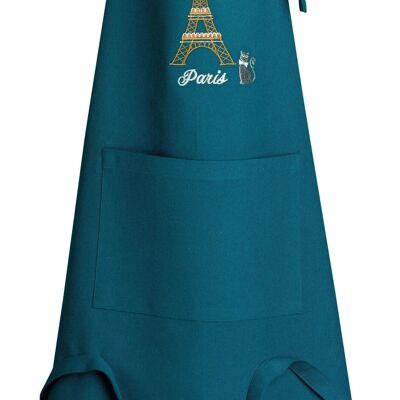 Recycled kitchen apron Eiffel Tower with pocket Peacock 85 x 72