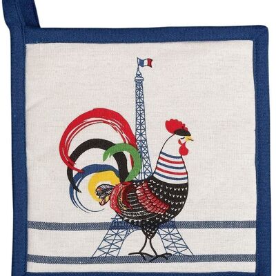 Recycled potholder French Cocorico Ecru/blue 20 x 20
