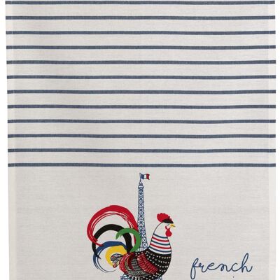 Recycled tea towel French Cocorico Ecru/blue 50 x 70