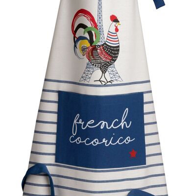 Tablier de cuisine recyclé French Cocorico Ecru/bleu 85 x 72