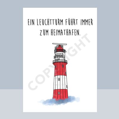 POSTCARD - A LIGHTHOUSE ALWAYS LEADS TO HOME PORT