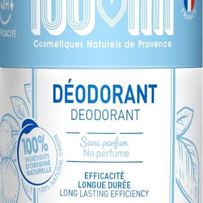Effective 48-hour stick deodorant certified organic for sensitive skin, fragrance-free