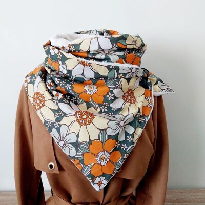 Scarf, collar, stole, neck warmer, snood, large vintage orange flowers women's scarf