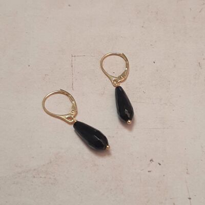 Onyx Sleeper Earrings 925 Silver Gold