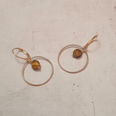 Boucles d'Oreilles Krahô Œil de Tigre Argent 925 Doré