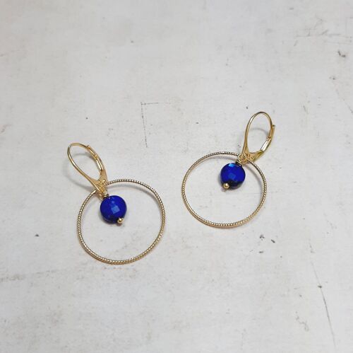 Boucles d'Oreilles Krahô Lapis-Lazuli Argent 925 Doré