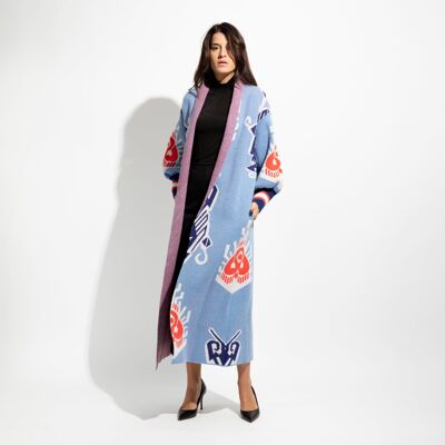 Kimono in maglieria misto cashmere celeste