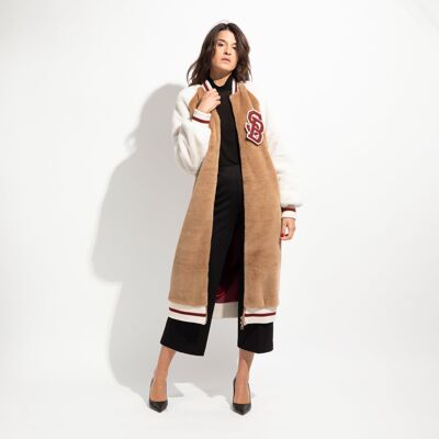 Long faux fur bomber jacket