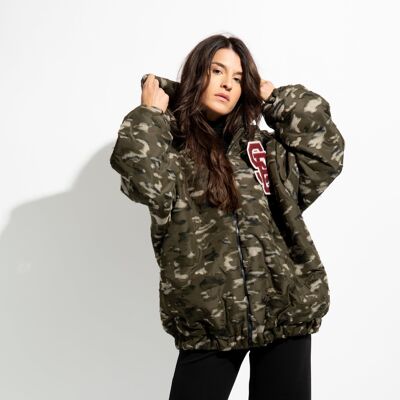 Oversized bomber jacket in camouflage technical fabric