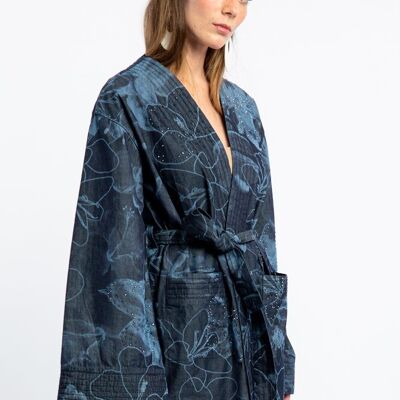 Kimono Jeans fiori corto