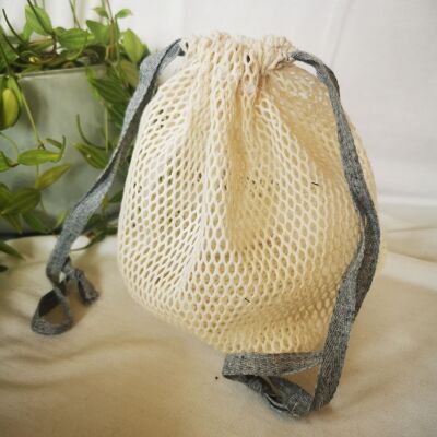 Bolsa de lavandería de malla - algodón orgánico con cordón