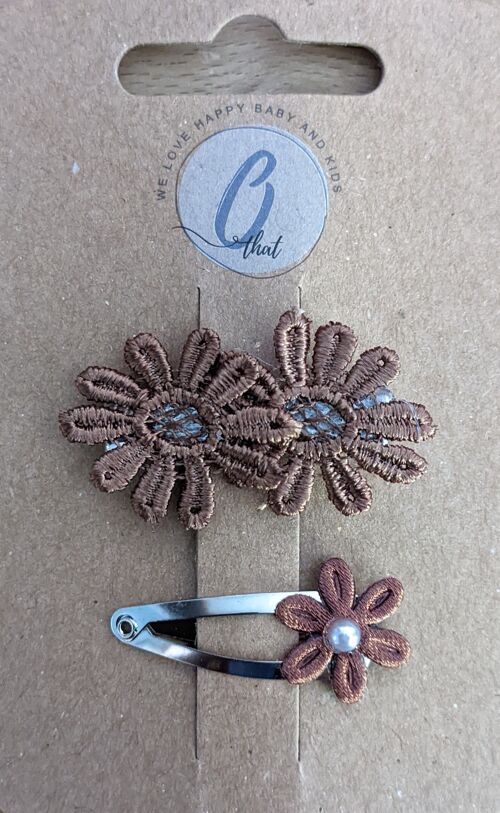 Baby hair clip broderie coffee