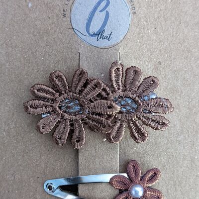 Baby hair clip broderie coffee