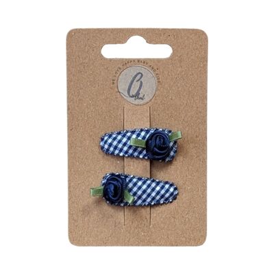 baby hair clip check navy with rose