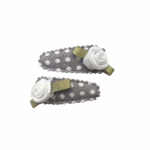 Baby hair clip dot gray with rose