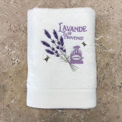 TOALLA DE BAÑO Bordada CAMPO Y LAVANDA 50X100 CREMA