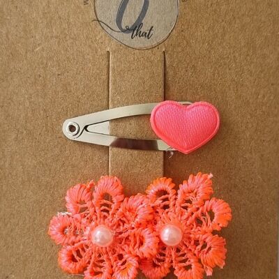 Baby hair clip broderie neon coral