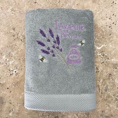 BATH TOWEL Embroidered COUNTRYSIDE AND LAVENDER 50X100 GRAY C