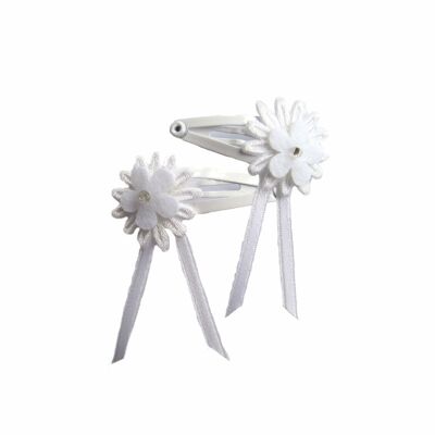 Baby hair clip flower white with ribbon