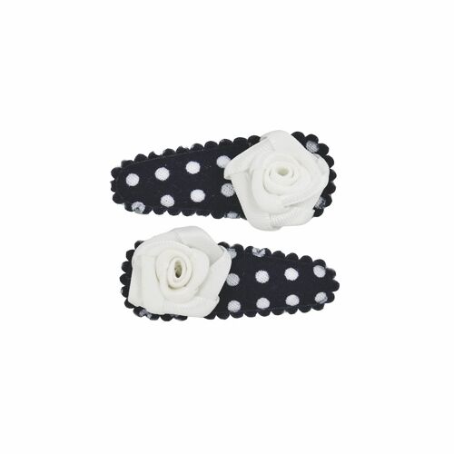 Baby hair clip dot navy with white rose