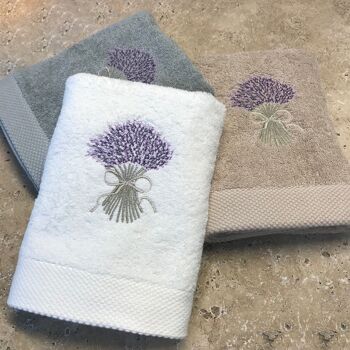 SERVIETTE DE BAIN Brodé LAVANDE BOUQUET 50X100 GRIS C 3