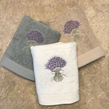 SERVIETTE DE BAIN Brodé LAVANDE BOUQUET 50X100 GRIS C 2