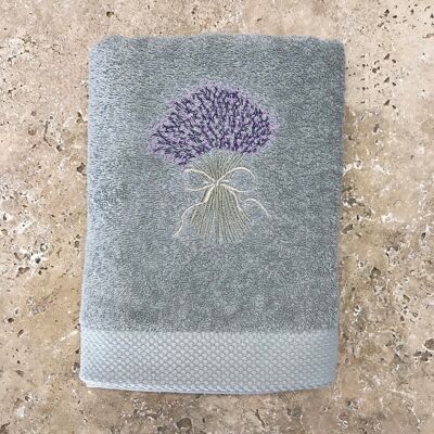 BATH TOWEL Embroidered LAVENDER BOUQUET 50X100 GRAY C