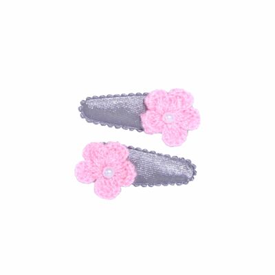 Baby hair clip gray with crocheted flower