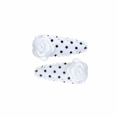 Baby hair clip dot black/white with rose