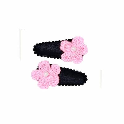 Baby hair clip anthracite with crocheted flower