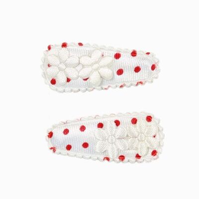 Baby hair clip white with red dot with flowers