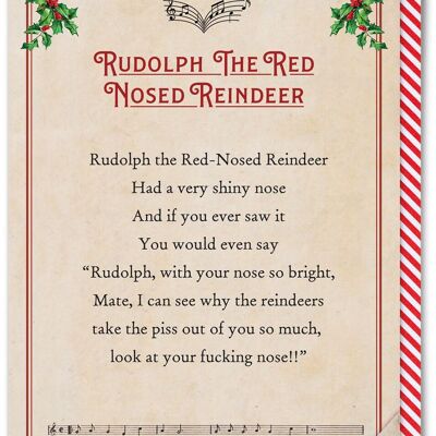 Cartolina di Natale rude - Rudolph la renna dal naso rosso