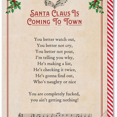 Rude Christmas Card - Santa Claus Is Coming To Town