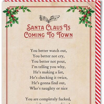 Rude Christmas Card - Santa Claus Is Coming To Town