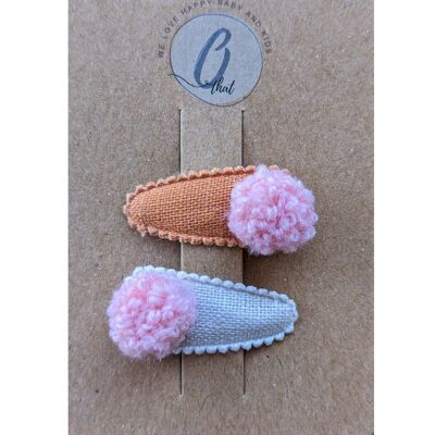 Baby hair clip pompom duo pumpkin/sand