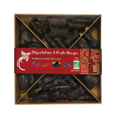Caja Degustación de Chocolate con 4 Frutos Rojos BIO, 200g