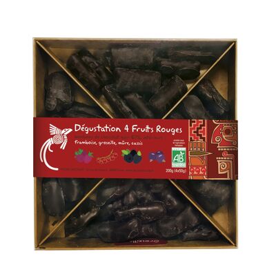 Caja Degustación de Chocolate con 4 Frutos Rojos BIO, 200g