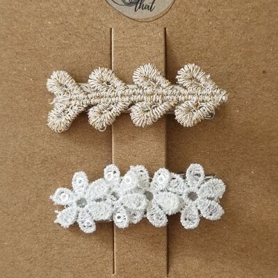 Alligator clip lace flower and heart