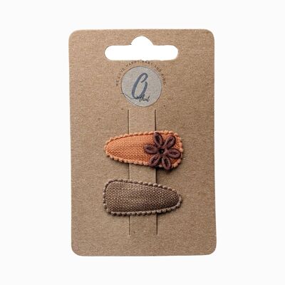 Baby hair clip linen set brown/pumpkin