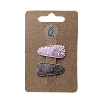 Baby hair clip linen set pink/brown