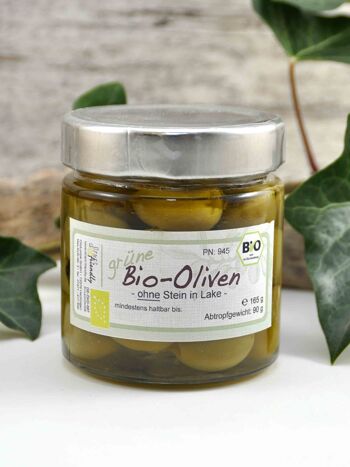 Olives vertes bio - Amfissa - sans noyau de Grèce en saumure 1