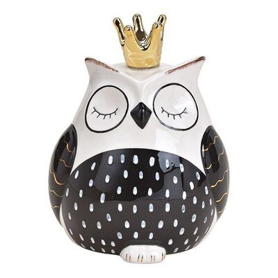 Owl with crown made of ceramic black, white (W/H/D) 12x15x10cm