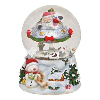 Spieluhr, Schneekugel Nikolaus auf UFO aus Poly, Glas Bunt (B/H/T) 10x14x11cm