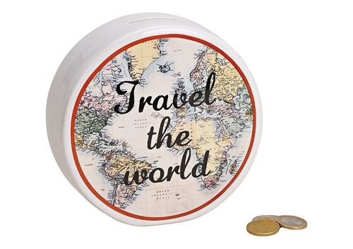 Spardose travel the world aus Keramik Weiß (B/H/T) 14x13x5cm