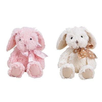 Peluche coniglio bianco, rosa 2 volte, (L / A / P) 16x18x16cm