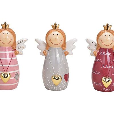 Angel made of ceramic pink/pink, gray 3-fold, (W/H/D) 13x20x8cm