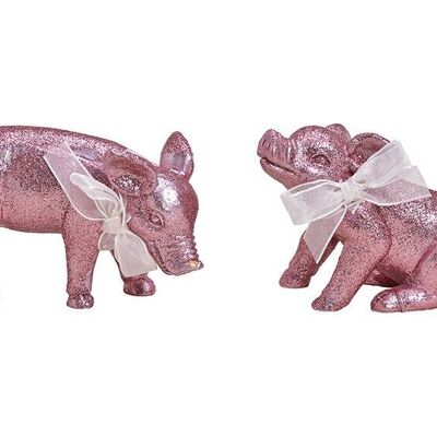 Cochon à paillettes en poly rose / rose 2 plis