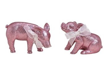 Cochon à paillettes en poly rose / rose 2 plis