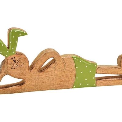 Coniglio sdraiato in legno di mango verde (L / A / P) 38x16x3cm