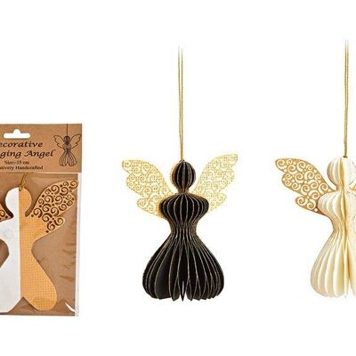 Hanger angel honeycomb with gold glitter made of paper / cardboard black / white double